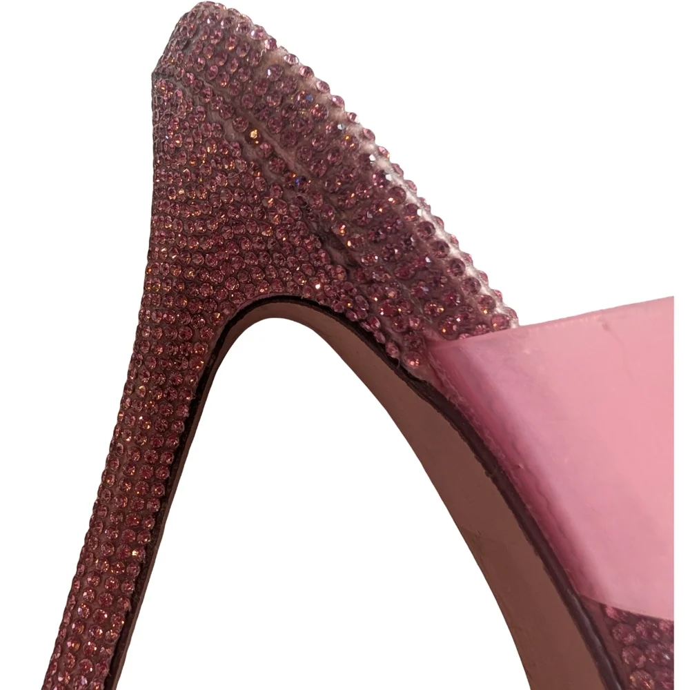 STEVE MADDEN Pending Pink Embellished Translucent Strap Stiletto Sandal Size 8